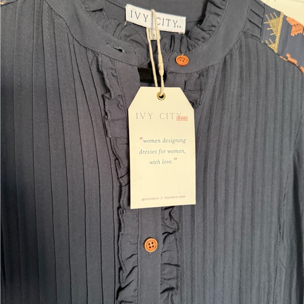 Ivy City Co Navy Midi Dress with Boho Embroidery - Picture 3 of 3